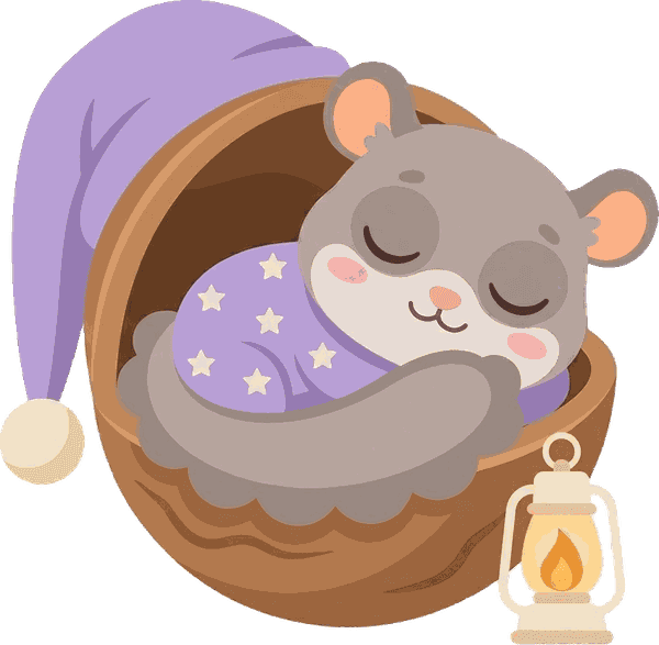 pyjou asleep in its hazelnut shell, lantern lit