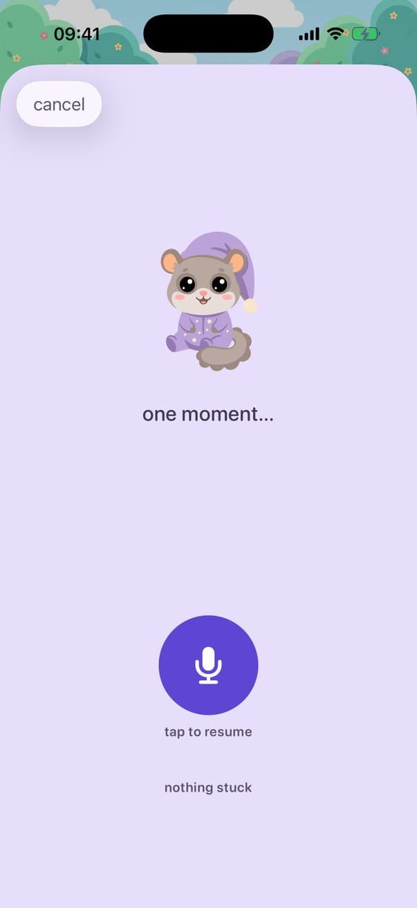 The dormouse listens while you dictate your dream, with a “nothing remembered” button