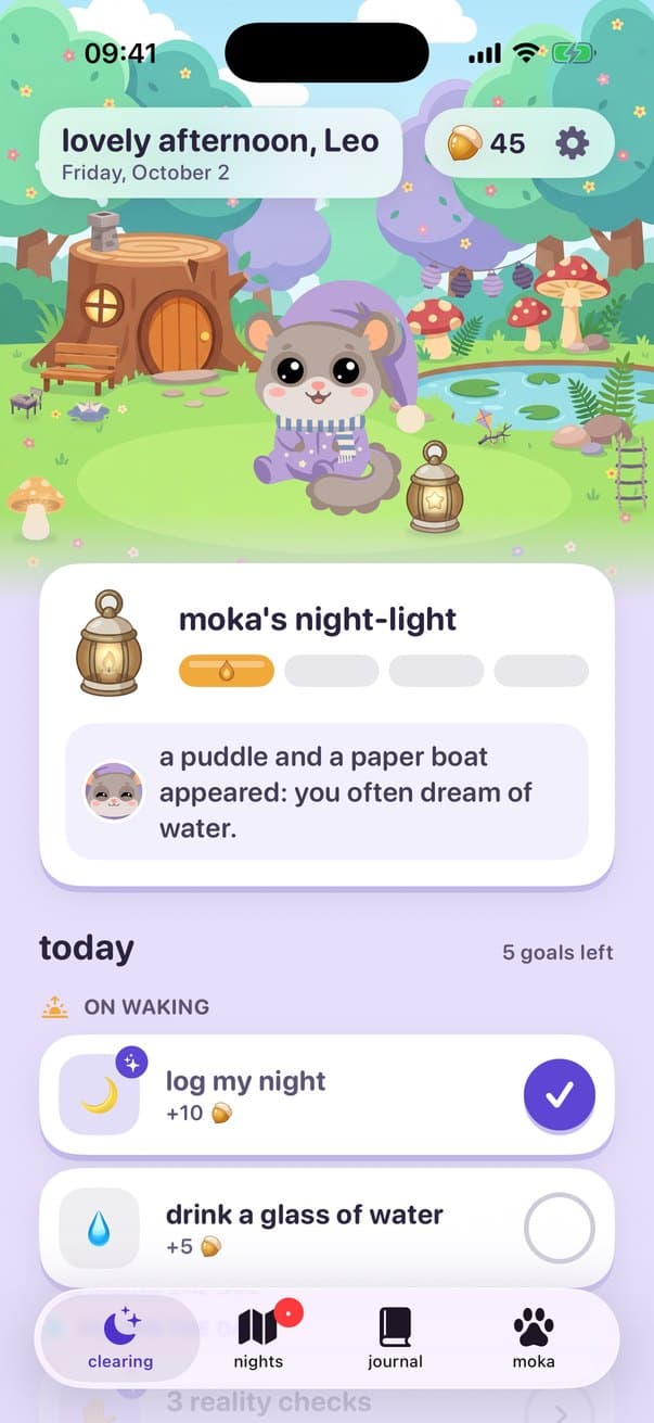 pyjou's glade, its nightlight and today's goals